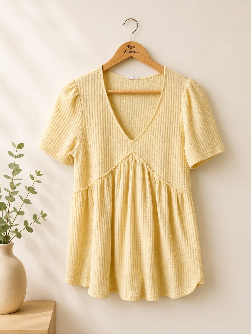 Jodifl Yellow Waffleknit Babydoll Top Size S